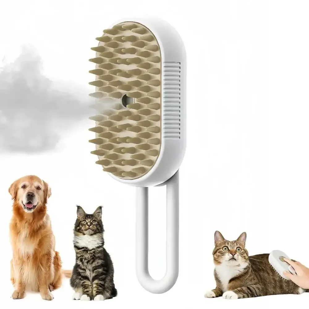 Cat Dog Pet Spray Massage Brush 3 in 1 One Button Steam Spray Folding Rotatable